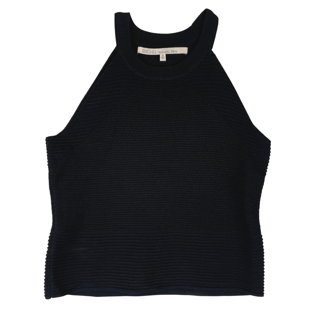 Rachel Rachel Roy Black Ribbed Knit Halter Sleeveless Top Medium